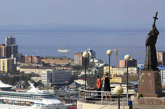 A view over the Golden Horn bay towards the Sea of Japan past a statue of Saints Cyril and Methodius in the city of Vladivostok. Photo is for representation purpose only.