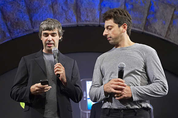 Larry Page, left, and Sergey Brin, founders of Google, in New York.