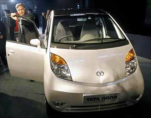 Ratan Tata with the Tata Nano.