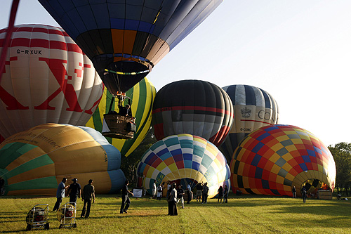 Hot air balloons are prepared to fly during the 2008 Sri Lanka Balloon Festival at Sigiriya.