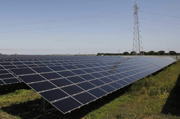 A solar power plant is pictured in Tuturano near Brindisi, southern Italy.