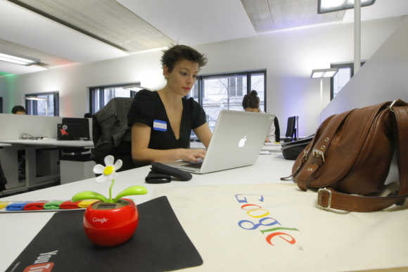 An employee at the headquarters of Google France in Paris.