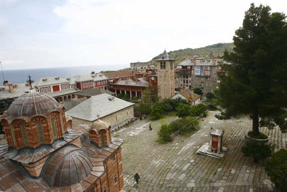 A view of the Vatopedi monastery is seen at Mount Athos.