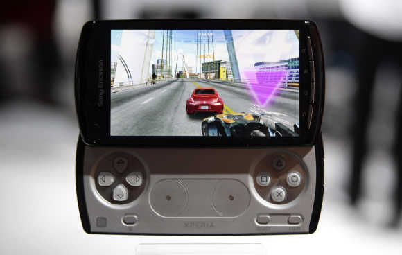 A Sony-Ericsson Xperia Play is displayed in Barcelona.