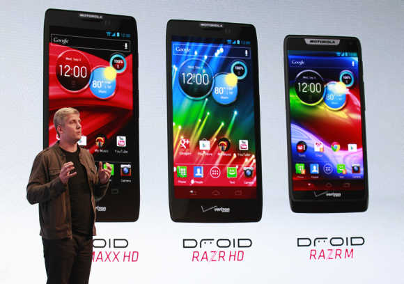Senior vice-president for product management at Motorola Mobility Rick Osterloh introduces Motorola droid phones in New York.
