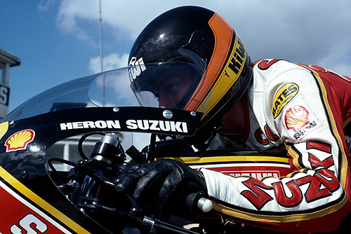 New Zealander Graeme Crosby competing for Heron-Suzuki in the French motorcycle Grand Prix, 500cc class, at the Circuit Paul Ricard, France, 1980.