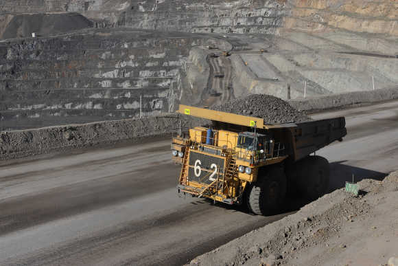 A truck hauls zinc ore at Oz Minerals Century Mine in Lawn Hill near Queensland, Australia.