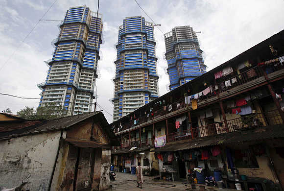 High-rise residential towers under construction in central Mumbai.