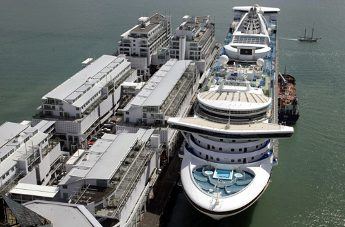 A cruise ship is berths at Princes Wharf in Auckland.