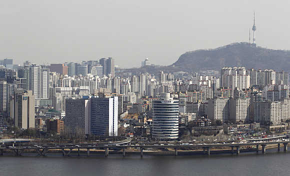A view shows part of central Seoul in South Korea.