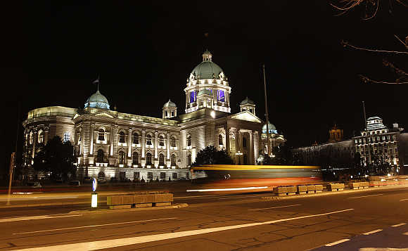 A view of the Parliament building in Belgrade, Serbia.
