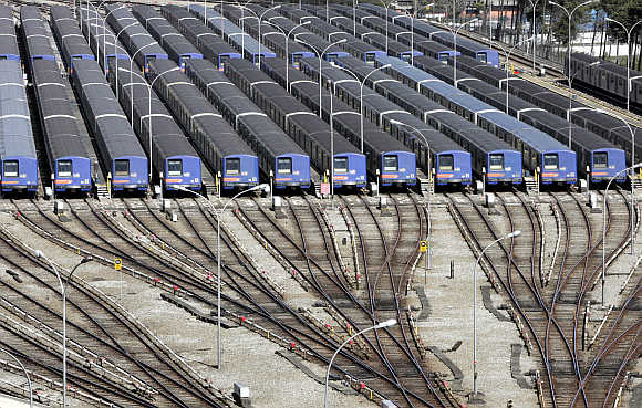 Trains parked in Sao Paulo, Brazil.