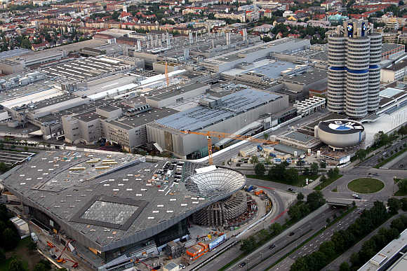 BMW headquarters in Munich, Germany. The towers and museum are visible in the back.