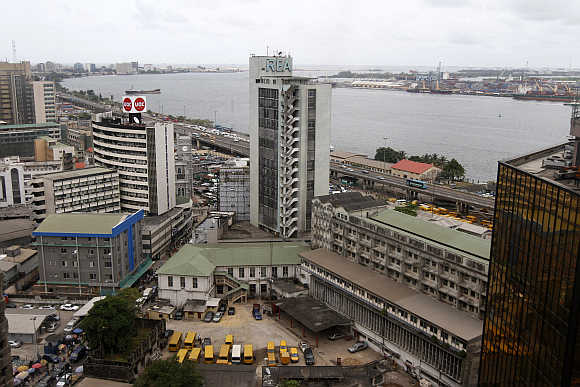 A view of the Nigeria stock exchange building in the central business district in Lagos.