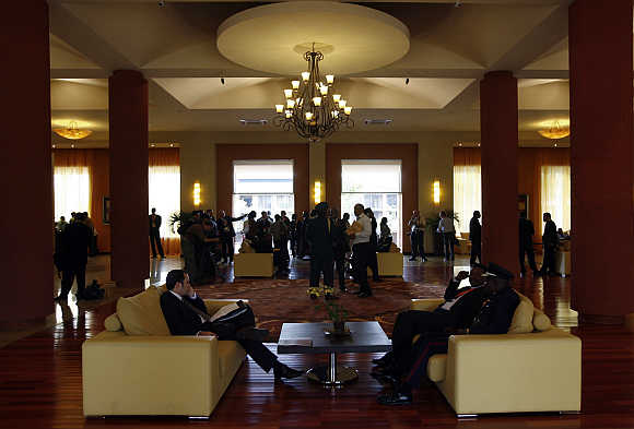 A view of the lobby of Munyonyo Commonwealth Resort in Munyonyo, Uganda.