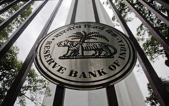 Reserve Bank of India's logo outside its head office in Mumbai.