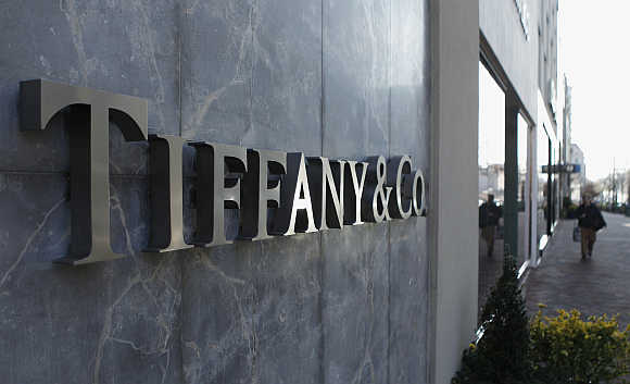 A Tiffany & Co. store front sign is seen in Bethesda, Maryland, United States.