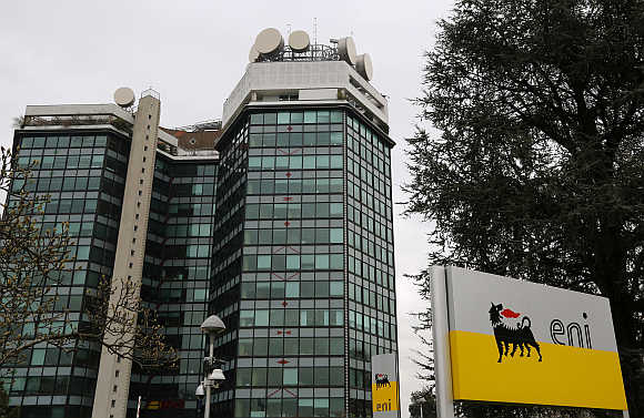 The logo of oil company Eni at its San Donato Milanese headquarters near Milan, Italy.