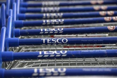 Tesco shopping carts put together for shoppers.