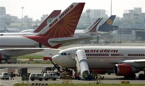Air India aircrafts stand on the tarmac at the airport in Mumbai.