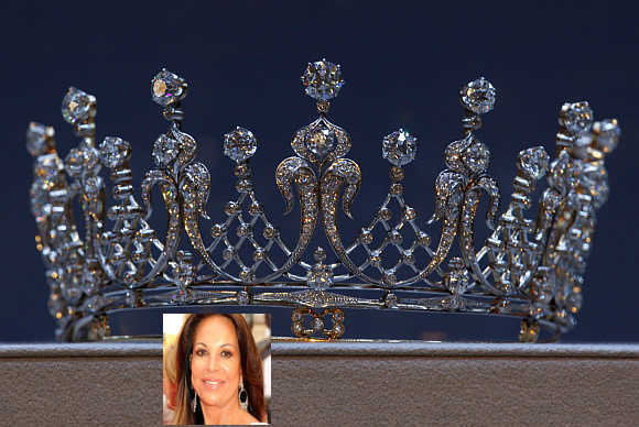 'The Mike Tood', an antique diamond tiara which belonged to the late actress Elizabeth Taylor, in Hong Kong. Inset, Anne-Marie Graff.