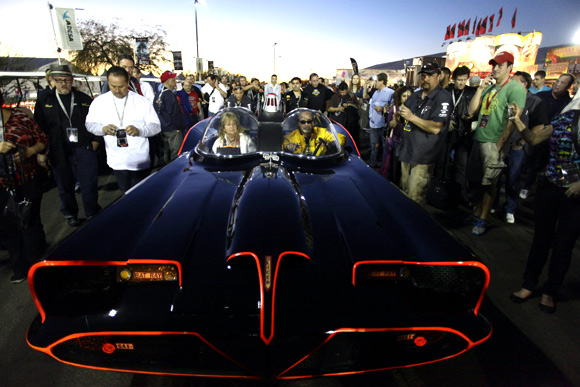 People surround the original Batmobile during the Barrett-Jackson collectors car auction in Scottsdale, Arizona.