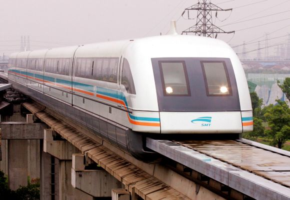 Shanghai's 1.2 billion dollar maglev train (magnetic levitation) arrives at Long Yang station after its 430kmph trip from Pudong Airport in Shanghai, China.
