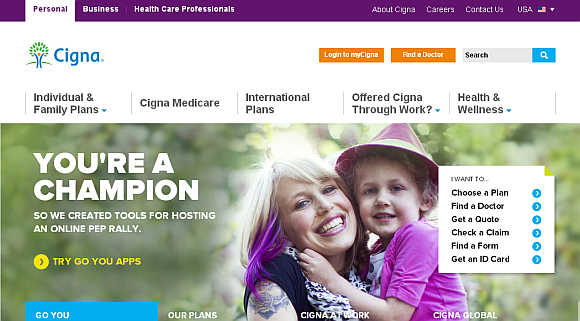 Homepage of Cigna Corporation.