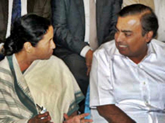 Mamata Banerjee with Mukesh Ambani.