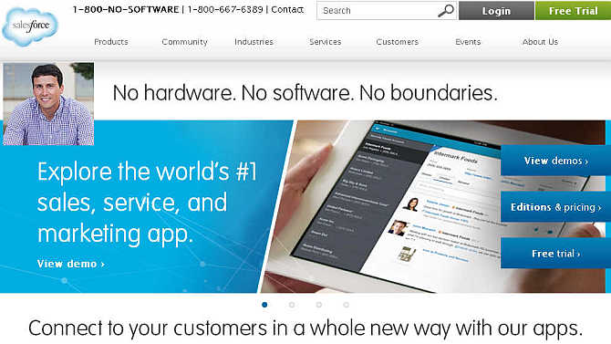 Homepage of Salesforce. Inset, Alex Bard.