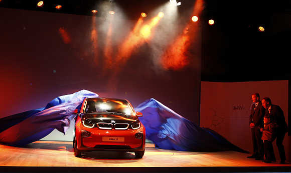 BMW i3 electric car is unveiled at a ceremony in London.