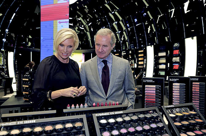 Fabrizio Freda, President and CEO, The Estee Lauder Companies, and Karen Buglisi, Global Brand President, M.A.C Cosmetics, in the M.A.C shop in Paris.