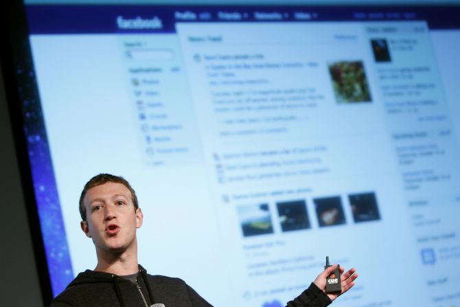 Facebook CEO Mark Zuckerberg gestures while speaking to the audience during a media event at Facebook headquarters in Menlo Park, California.