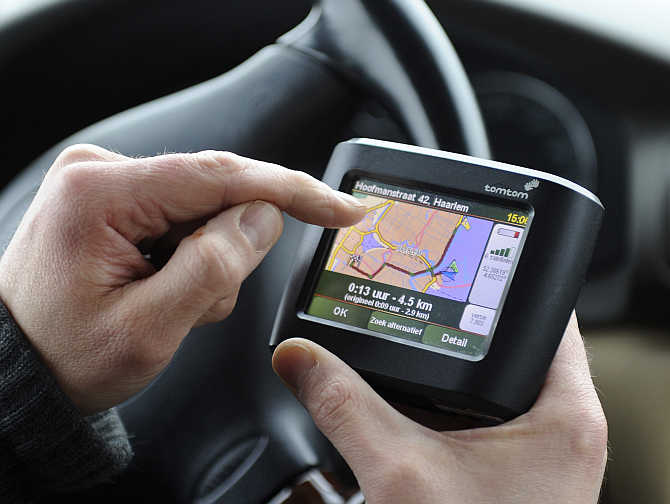 A man uses GPS in Amsterdam, the Netherlands.