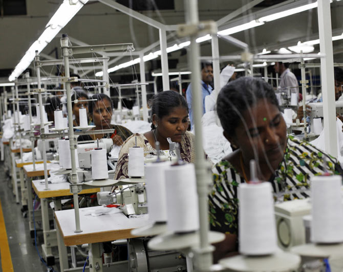 Employees at the Estee garment factory in Tirupur, Tamil Nadu. With knitwear exports of over $2 billion a year, India's garment manufacturing hub Tirupur has earned the nickname 'Dollar City,' but its allure for price-conscious global retailers obsessed by discounts of as little as one US cent pales before Bangladesh.