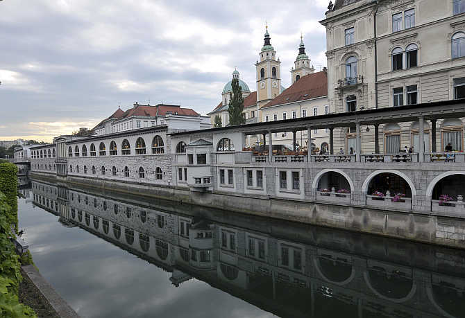 A view of Ljubljanica river in Ljubljanica, Slovenia.