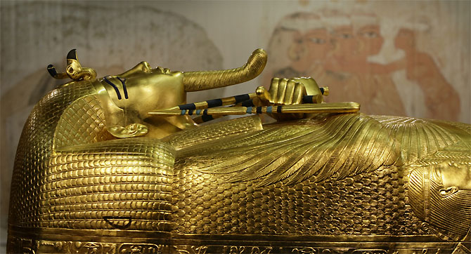 A model of Pharaoh Tutankhamen's outer coffin.