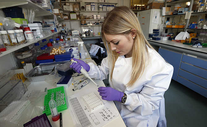 Graduate student Katie Bates works in the Nanomedicine Lab at UCL's School of Pharmacy in London, United Kingdom.