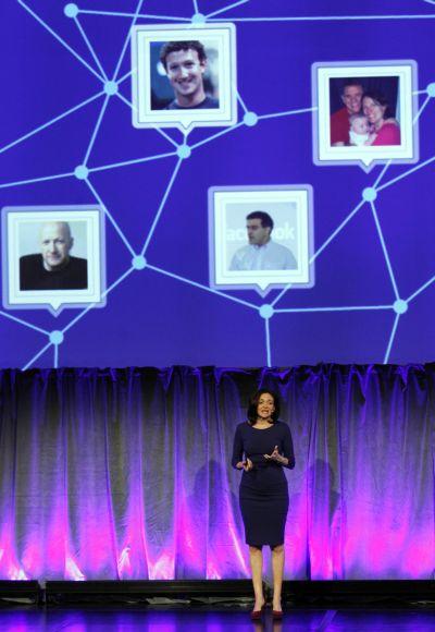 Facebook Chief Operating Officer Sheryl Sandberg delivers a keynote address at Facebook's fMC global event.