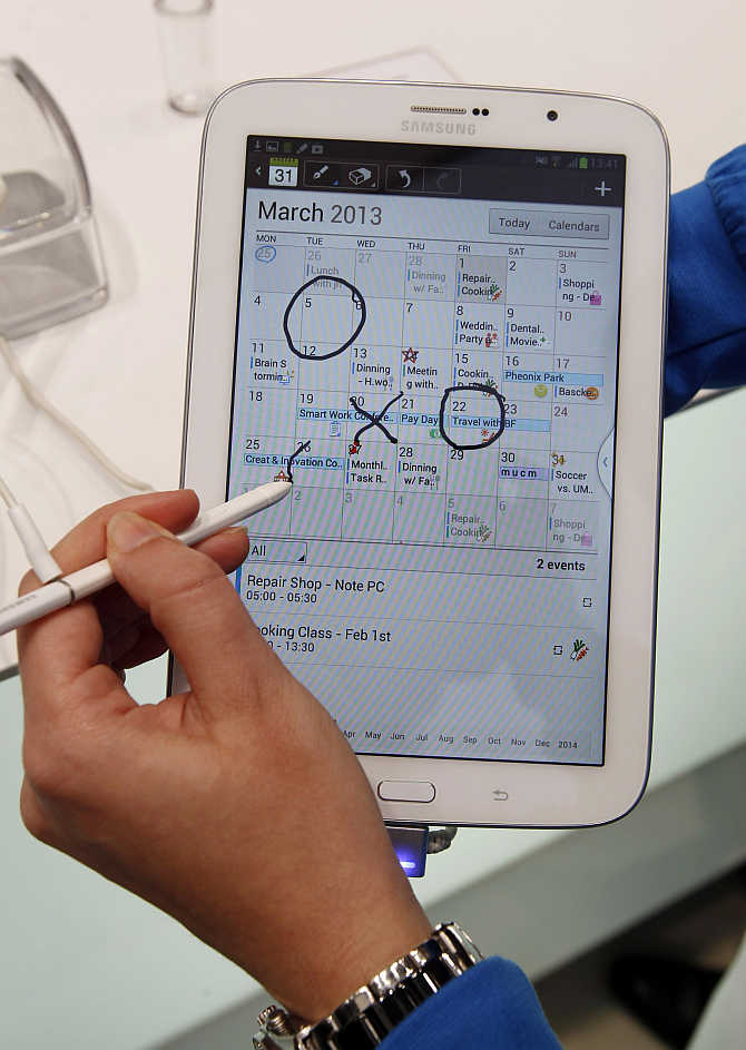 Samsung Galaxy Note 8.0 tablet is pictured during the Mobile World Congress in Barcelona, Spain.