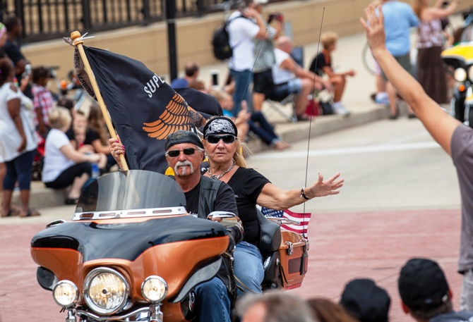 Harley riders participate in the Harley Davidson 110th Anniversary Celebration parade in Wisconsin Avenue, Milwaukee August 31, 2013.