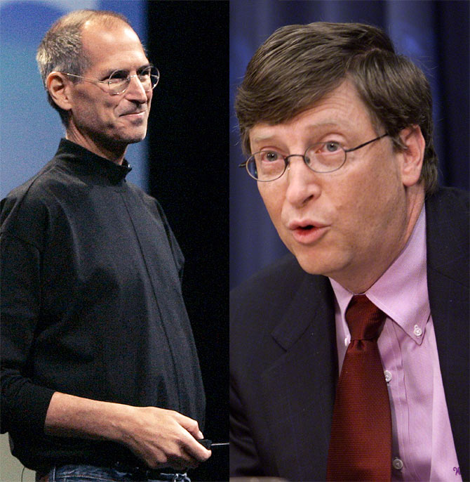 Apple co-founder Steve Jobs (left) and Microsoft co-founder Bill Gates.