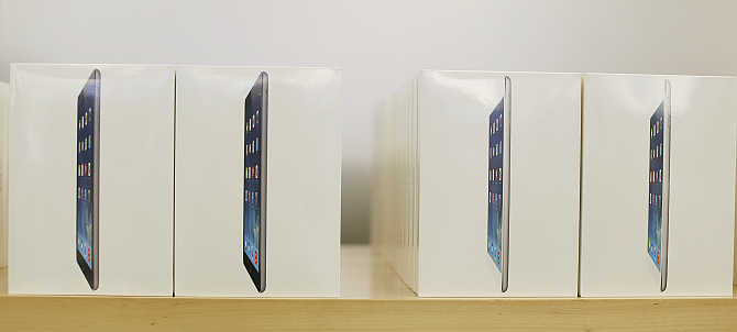 Boxes of iPad Air tablets at the Apple store in San Francisco, California.