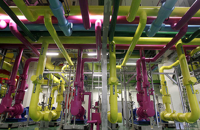 A cooling system facility is seen during the media tour in the Google data centre in Changhua Coastal Industrial Park, central Taiwan.