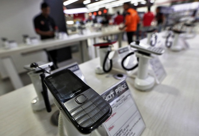 A Micromax mobile phone is kept on display at a showroom in New Delhi.