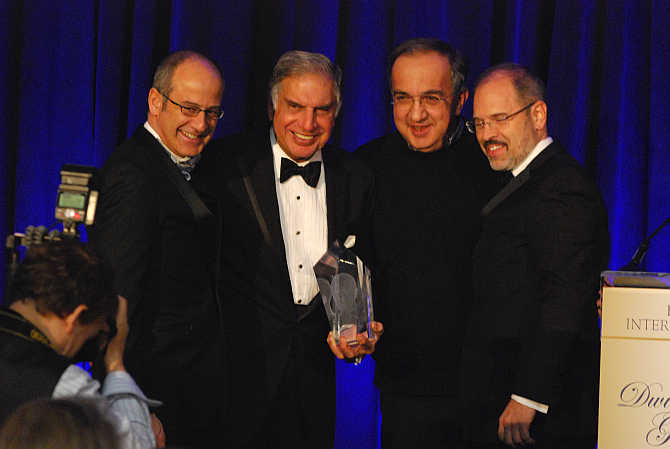 From left to right, Ahmet C Bozer, Ratan Tata, Sergio Marchionne and Peter J Tichansky.