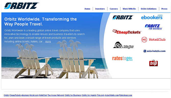 Homepage of Orbitz Worldwide website.