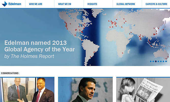 Homepage of Edelman website.