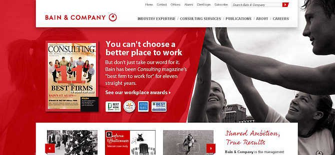 Homepage of Bain & Company website.