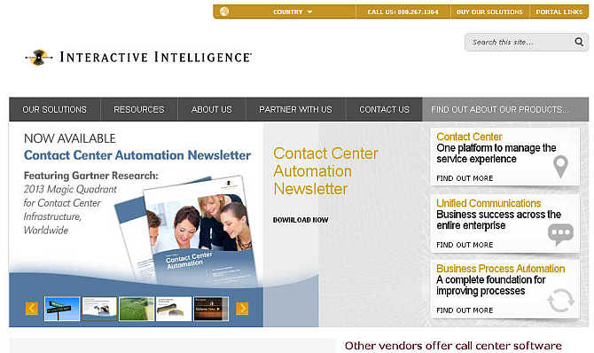 Homepage of Interactive Intelligence website.